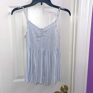 Hello, trying to sell a pretty flowing white and baby blue stripped cami.